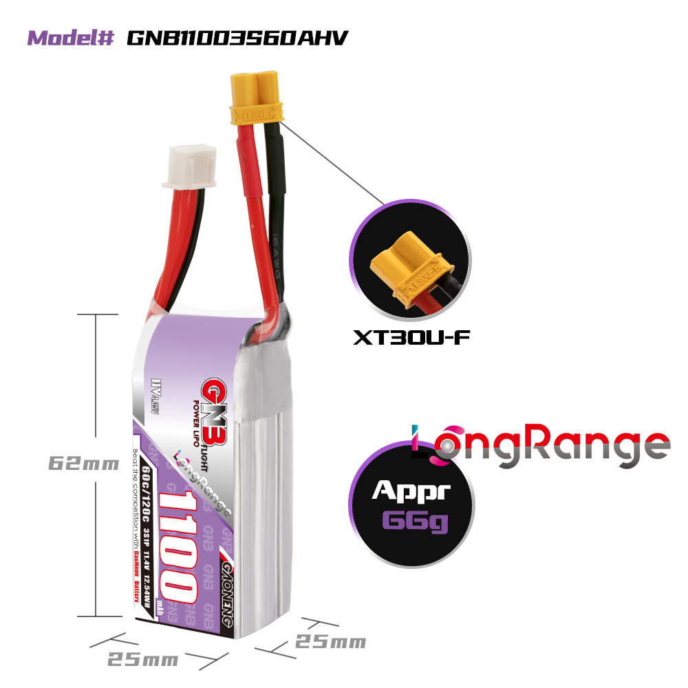 GNB 1100mAh 2S 3S 4S 6S 60C/12 - огляд і ціна Drone Battery Lipo
