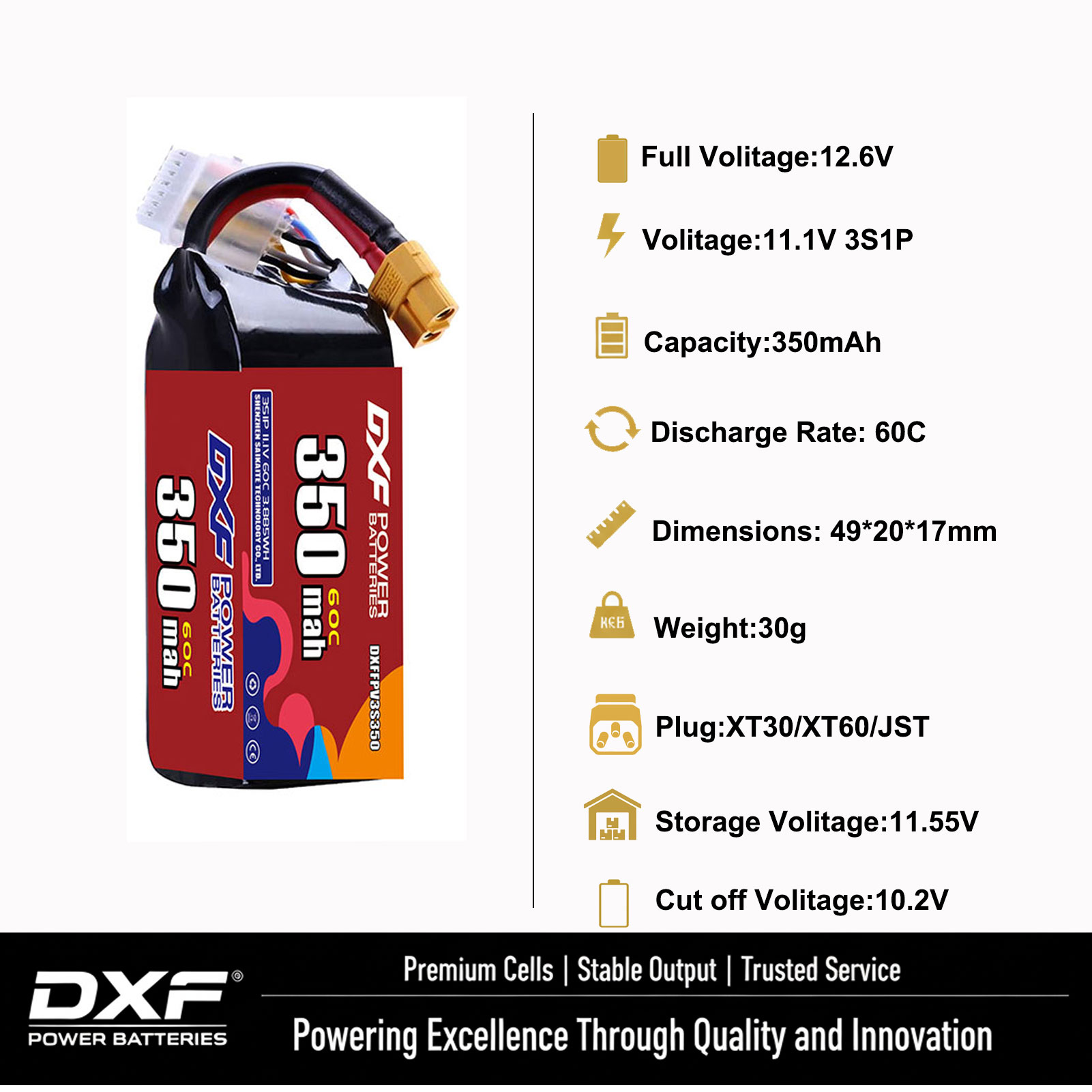 DXF Lipo 3S Battery 11.4V 1700 - огляд і ціна Drone Battery Connector
