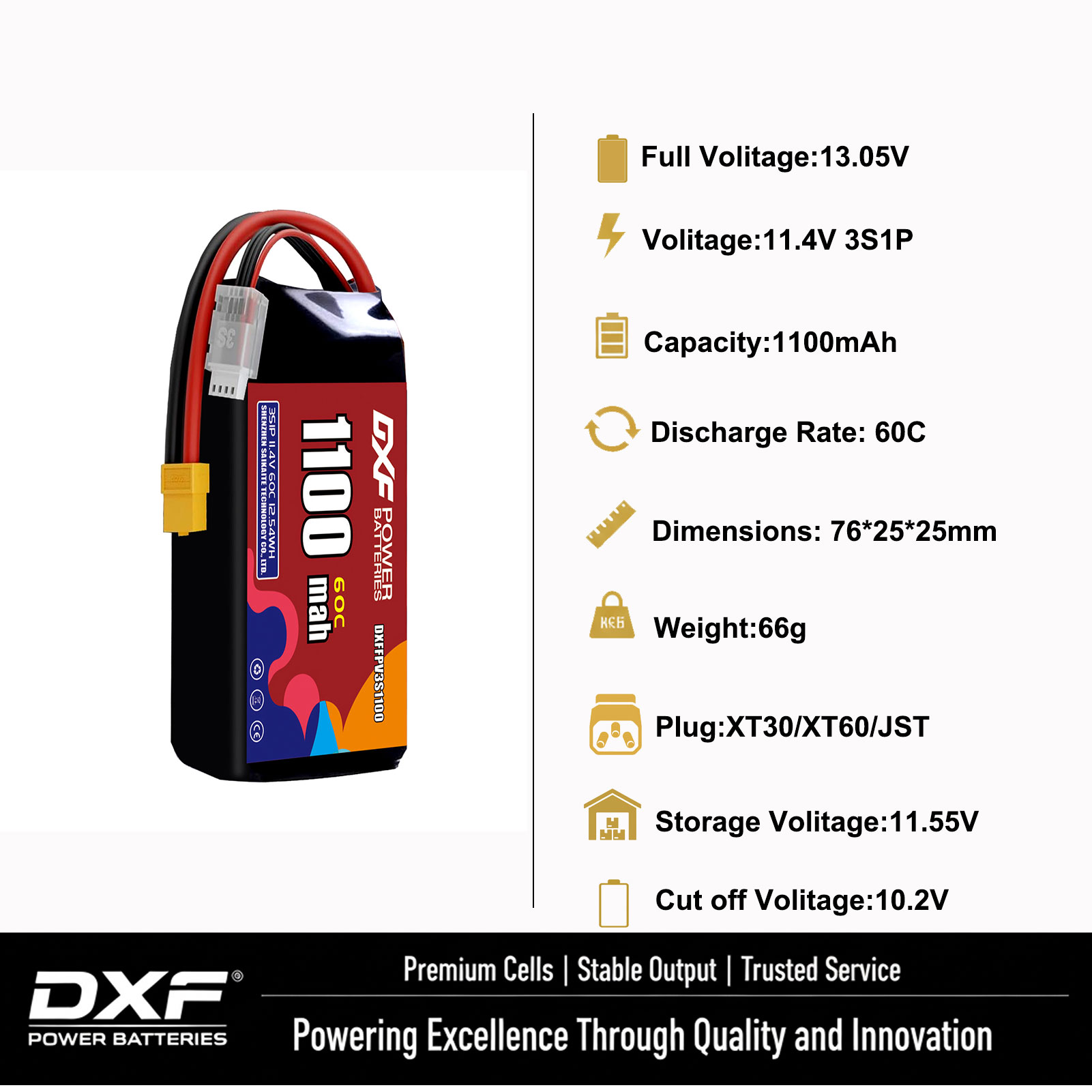 DXF Lipo 3S Battery 11.4V 1700 - огляд і ціна Drone Battery Connector