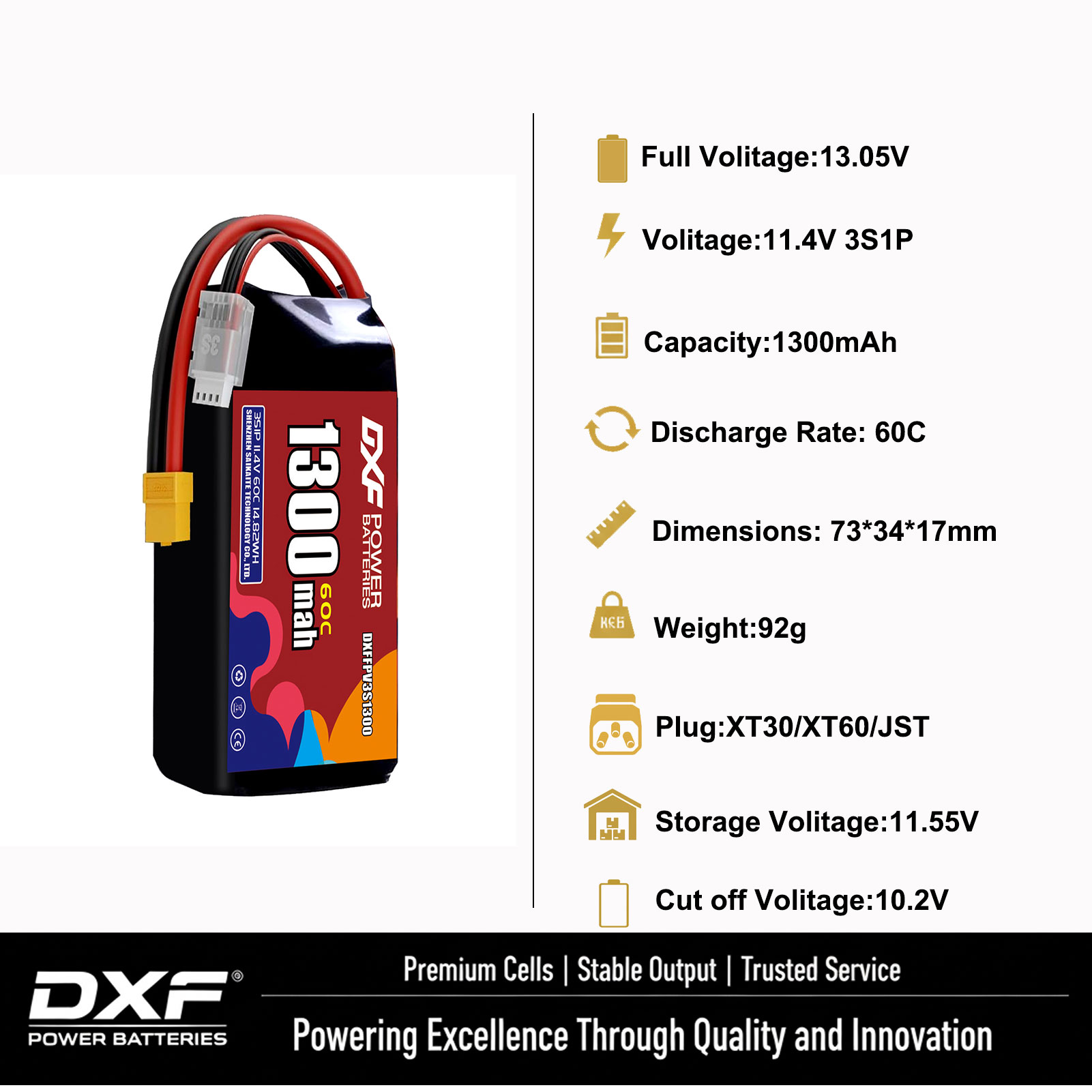 DXF Lipo 3S Battery 11.4V 1700 - огляд і ціна Drone Battery Connector